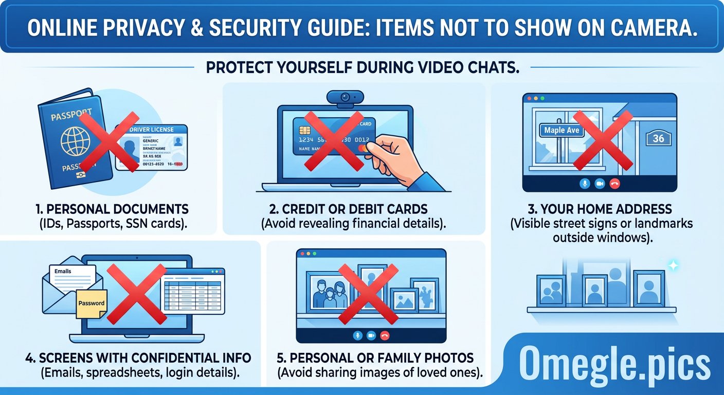 What not to show on camera infographic for video chat safety