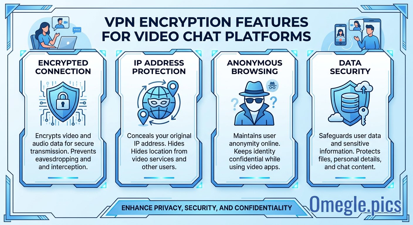 VPN encryption and privacy features for video chat platforms infographic